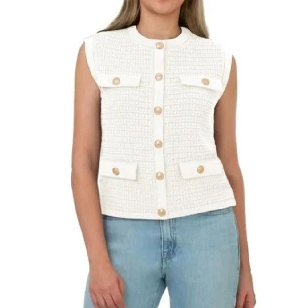 [BLANKNYC] Sleeveless Knit Vest Cardigan Color:‎ Cream (Size S) - NWT